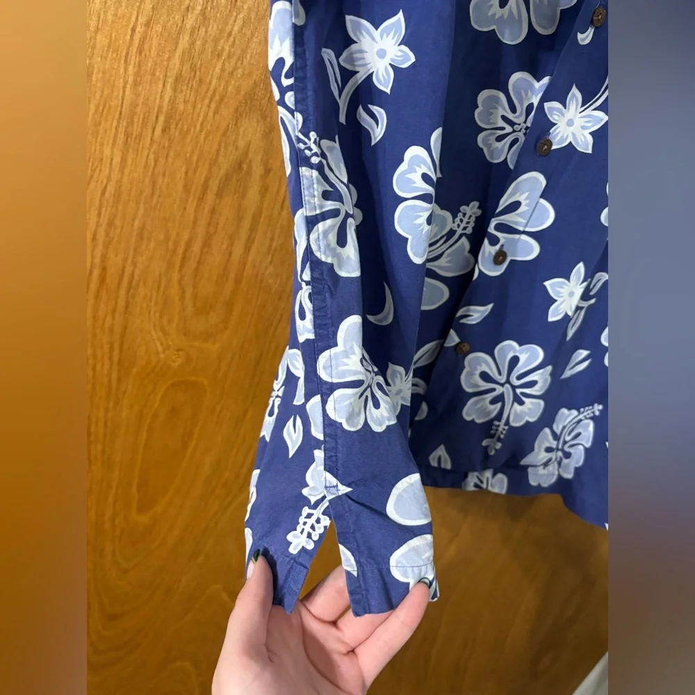 Lands' End Navy Hawaiian Floral Shirt